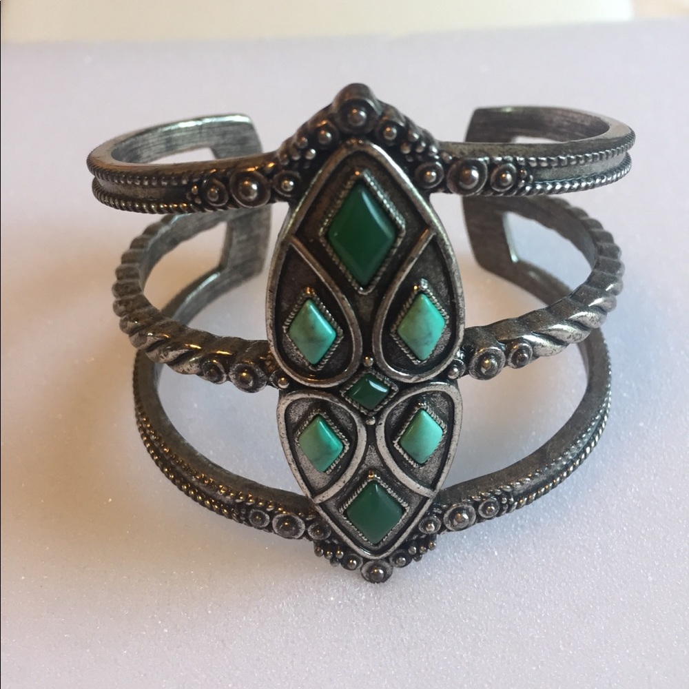 Lucky Brand Turquoise and Jade Tribal Cuff