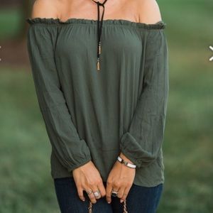 Olive Green Off the Shoulder Top