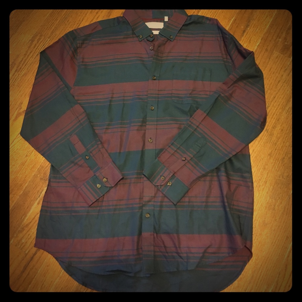 Men's Burgundy/Navy Striped Long-Sleeved Shirt