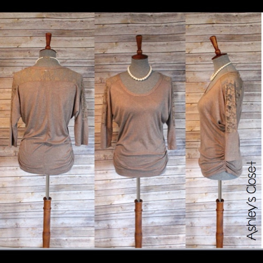 A'GACI | Taupe Sweater with Lace Detail