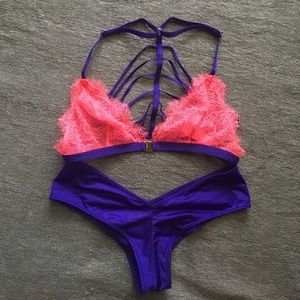 VS neon pink and dark purple unlined bralette set