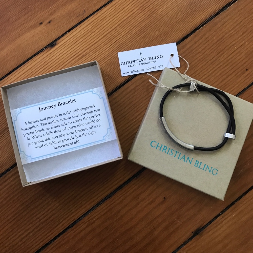 Christian Bling Leather & Pewter Bracelet