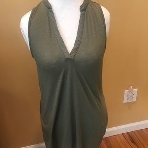 Khaki green hi lo sleeveless v-neck tshirt