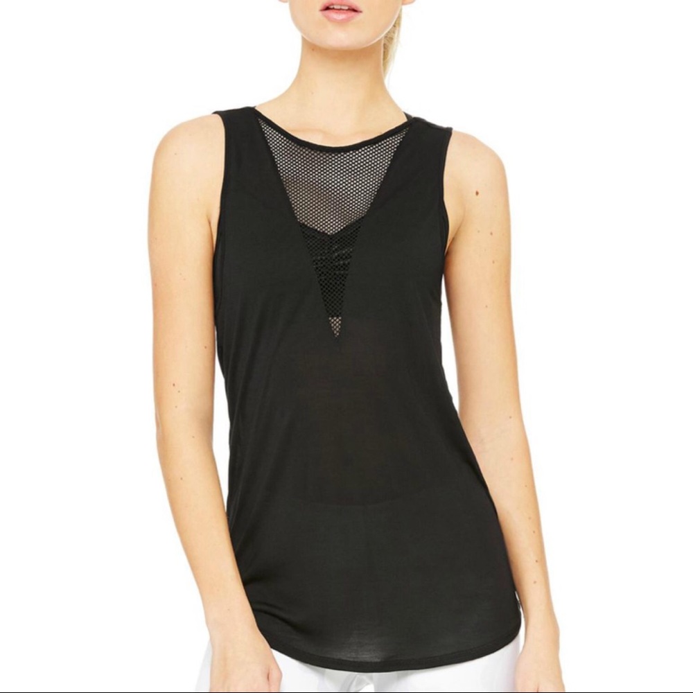 🆕 ALO Yoga Black Mesh Activewear Workout Tank NWT