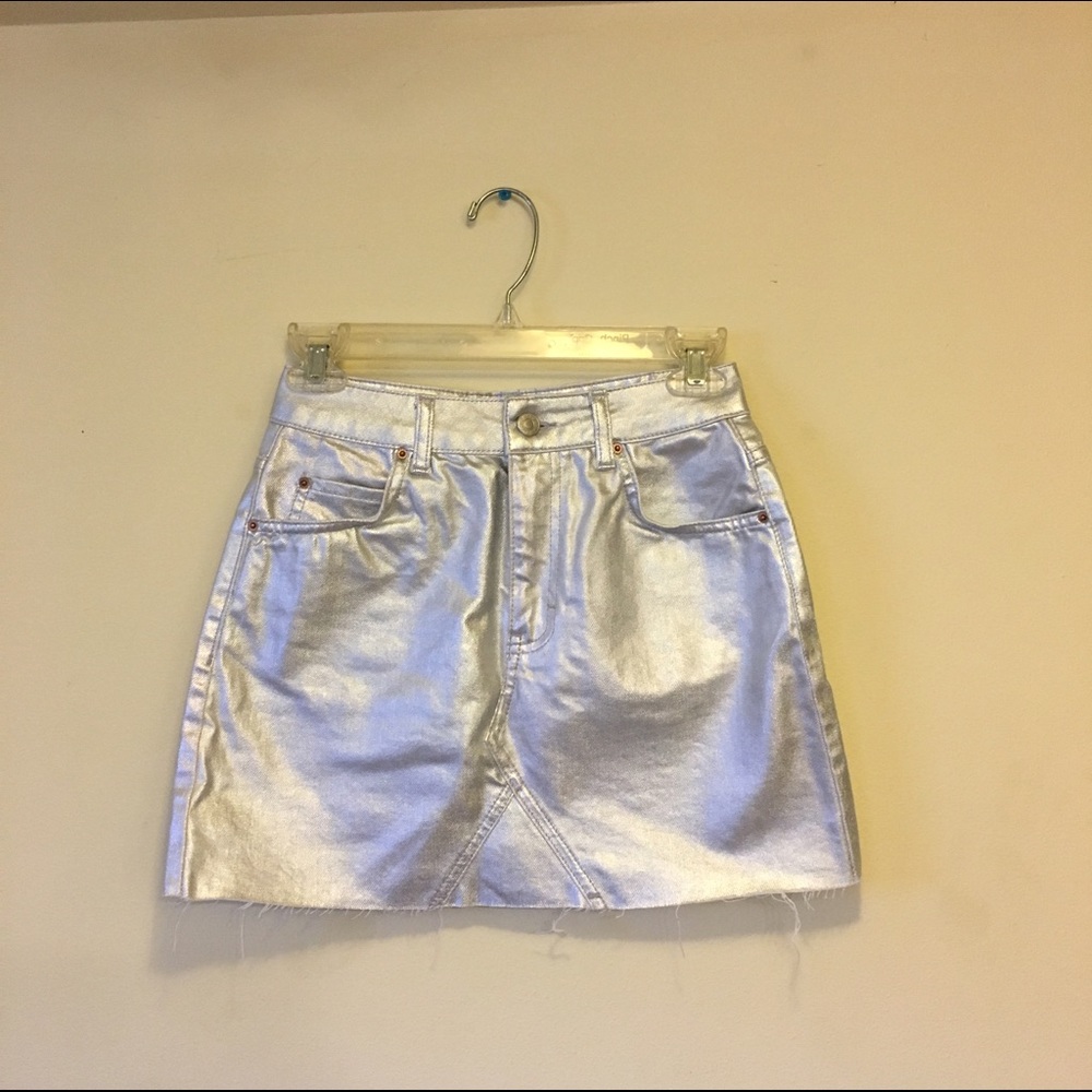 Topshop Silver Moto Skirt