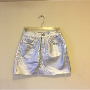 Topshop Silver Moto Skirt