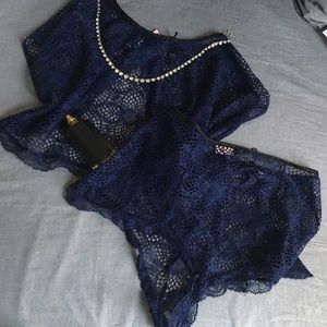 VS midnight blue crop top/ high waist lingerie set