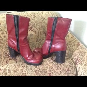 Red Faux Leather Ankle Platform Boots 👢👢