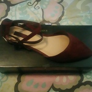 Forever 21 Burgundy Pointed Toe ankle strap flat.