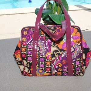 RARE: Vera Bradley LEATHER TRIM Fram Satchel Purse