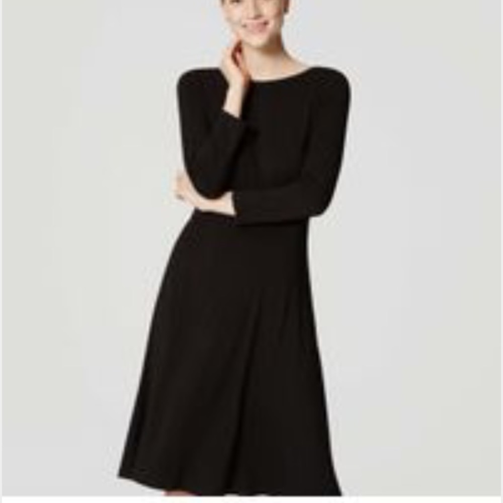 EUC Loft Black Boatneck Flare Dress