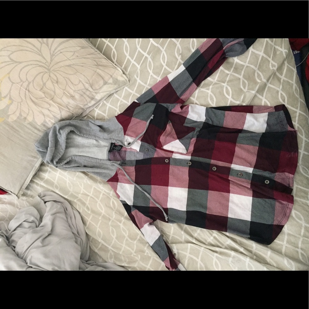 Plaid shirt with hood