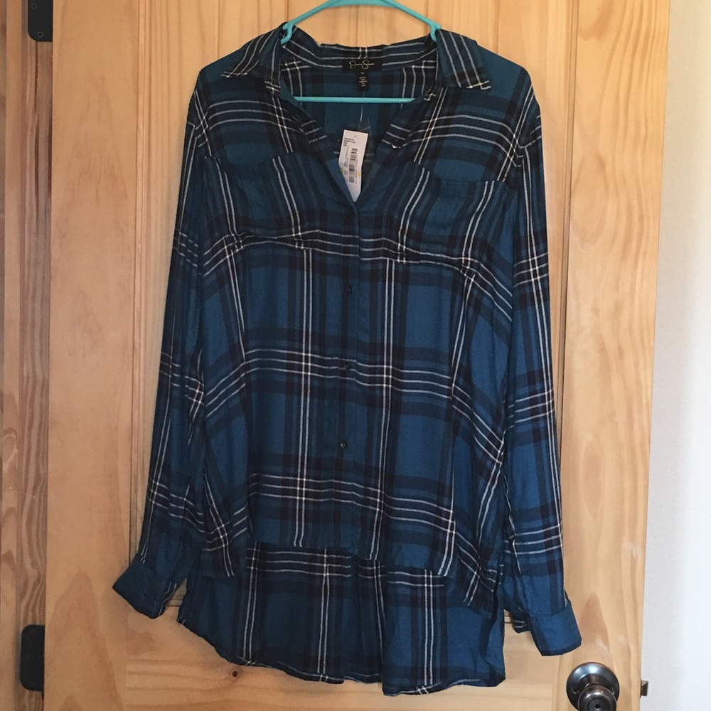 Jessica Simpson high low plaid shirt