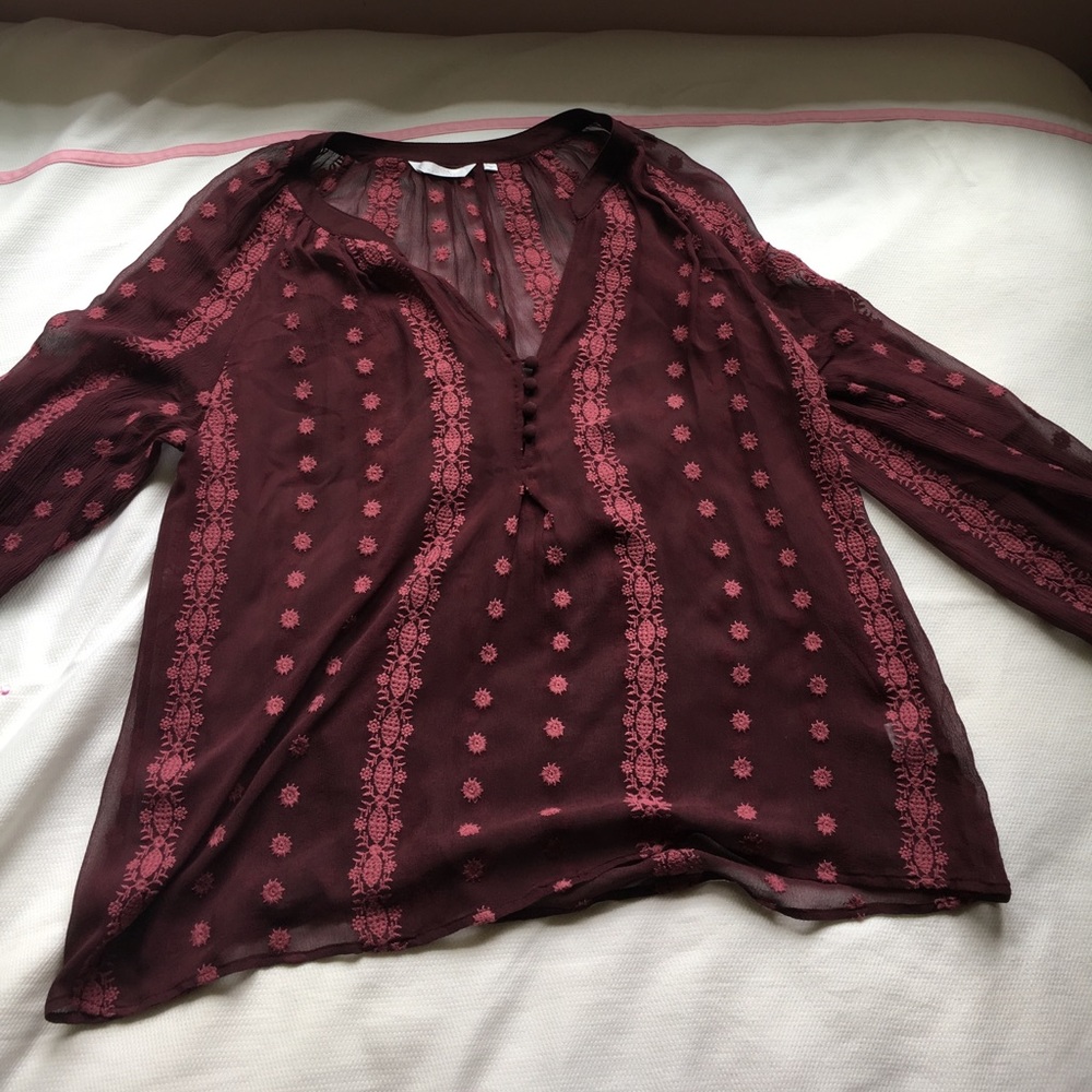 Maroon sheer patterned top