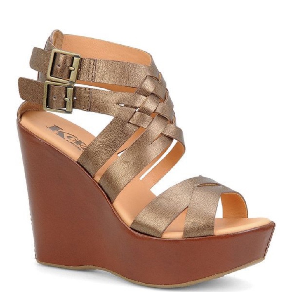 Korks Monroe wedge leather sandal bronze