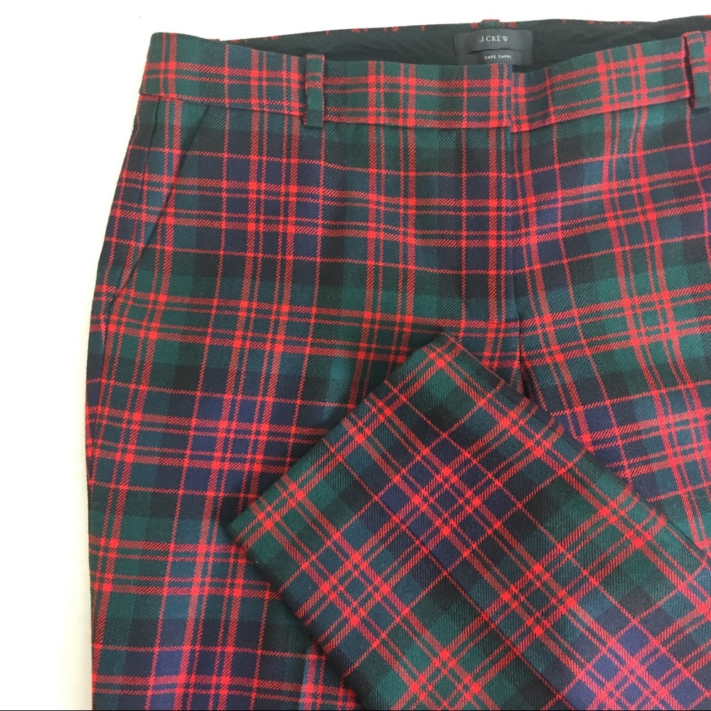 J Crew Plaid Cafe Capri Mint 10 Red Black Wool