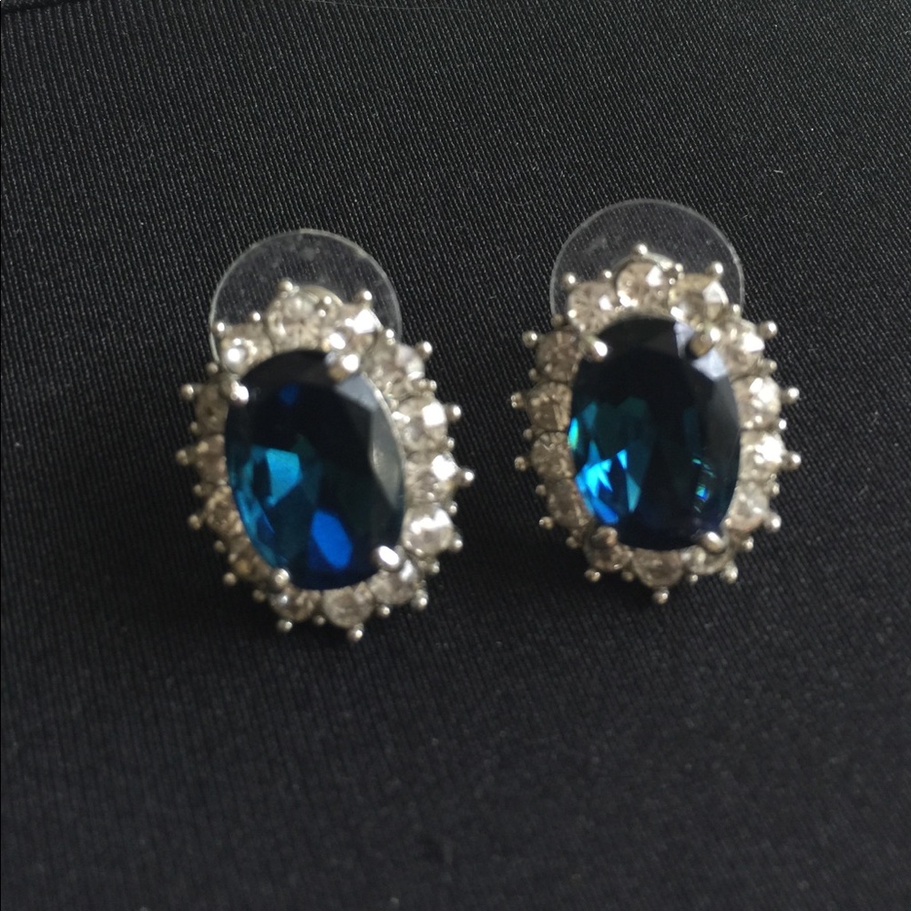 Cookie Lee post earrings-faux sapphire & diamonds