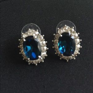 Cookie Lee post earrings-faux sapphire & diamonds