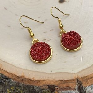 Glittery Red & Gold Druzy Earrings