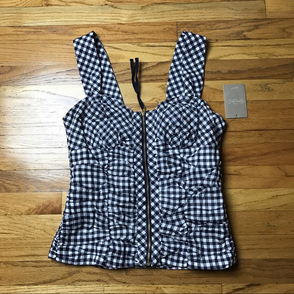 ANTHROPOLOGIE Blue Gingham Check Top Tank 6 $178