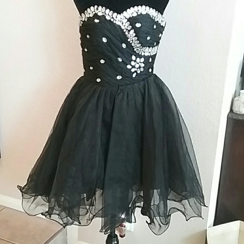 Black Party or Wedding Party Dress With YELLOWISH TINT Crystal Stones