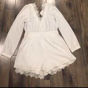 White Long Sleeve Lace Romper