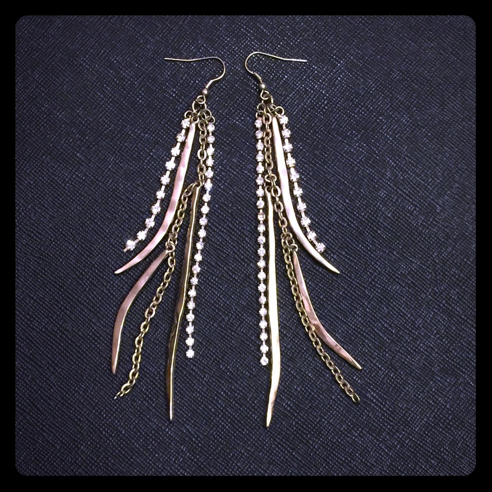 Long gold drape earrings