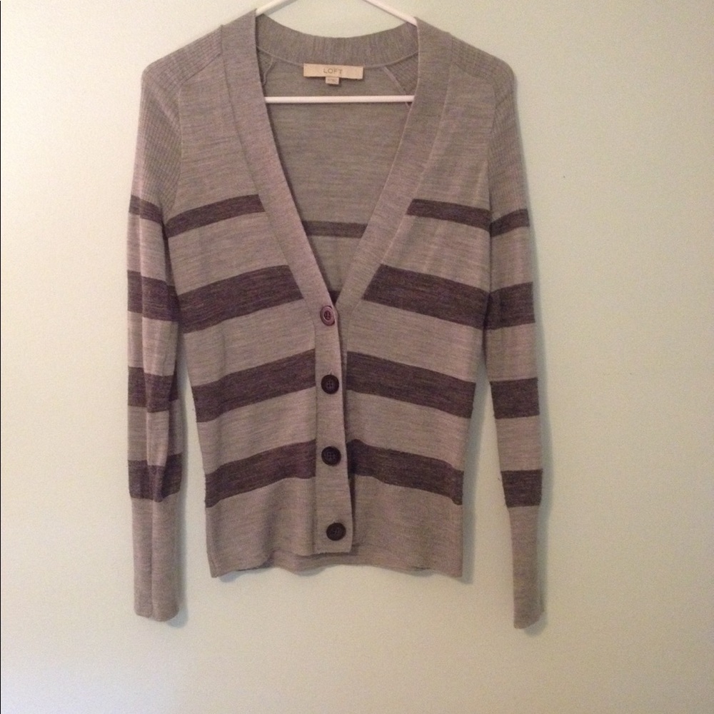 Gray striped LOFT cardigan