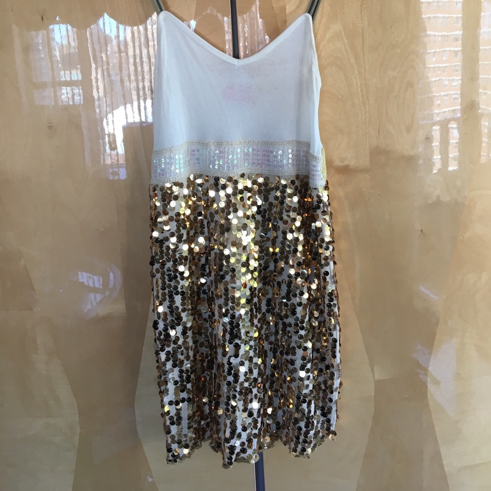 FP Gold Sequin Dress, adjustable straps