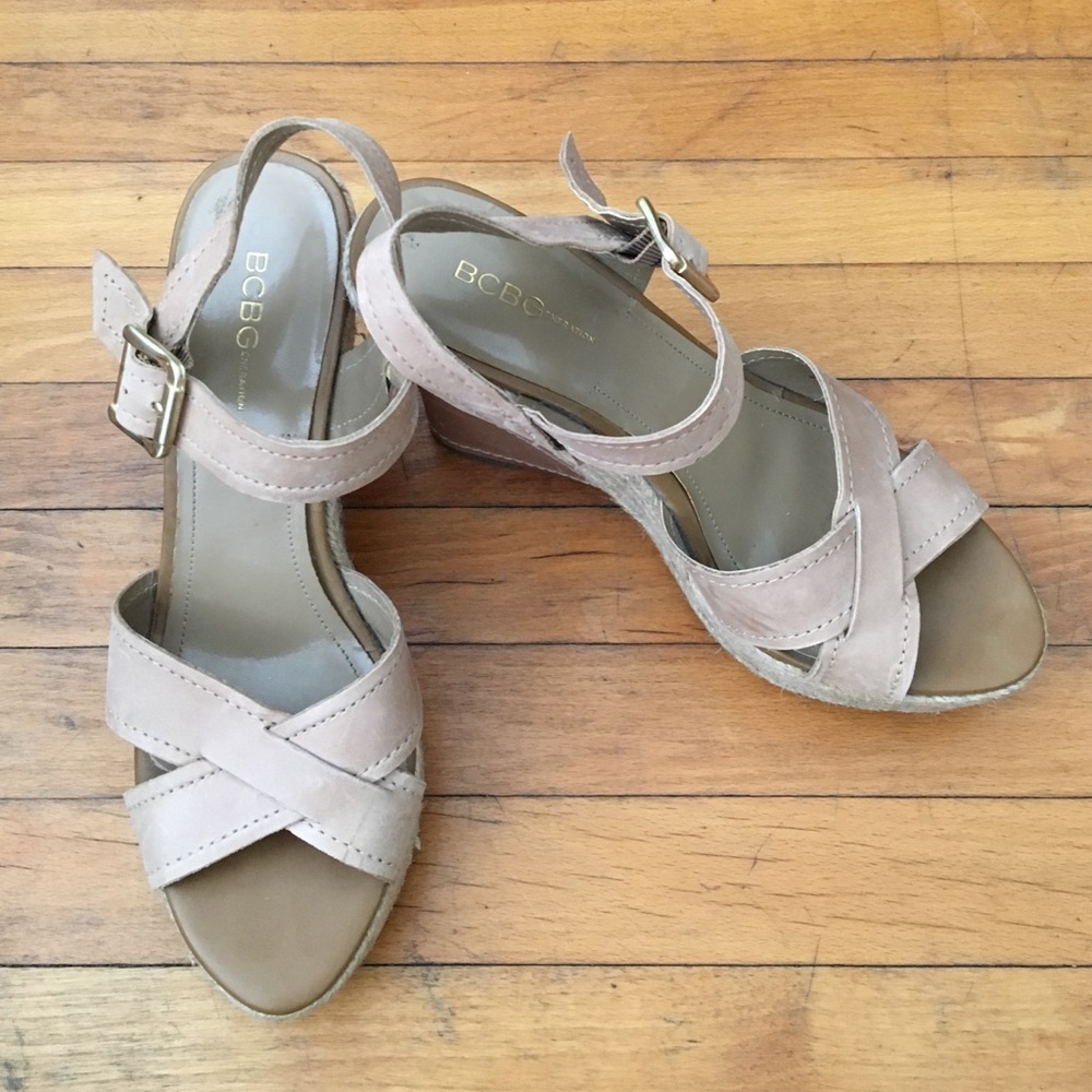 BCBGeneration Leather and Raffia Wedges
