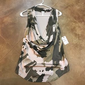NWT Flounce Cowl Neck Top (camo print)