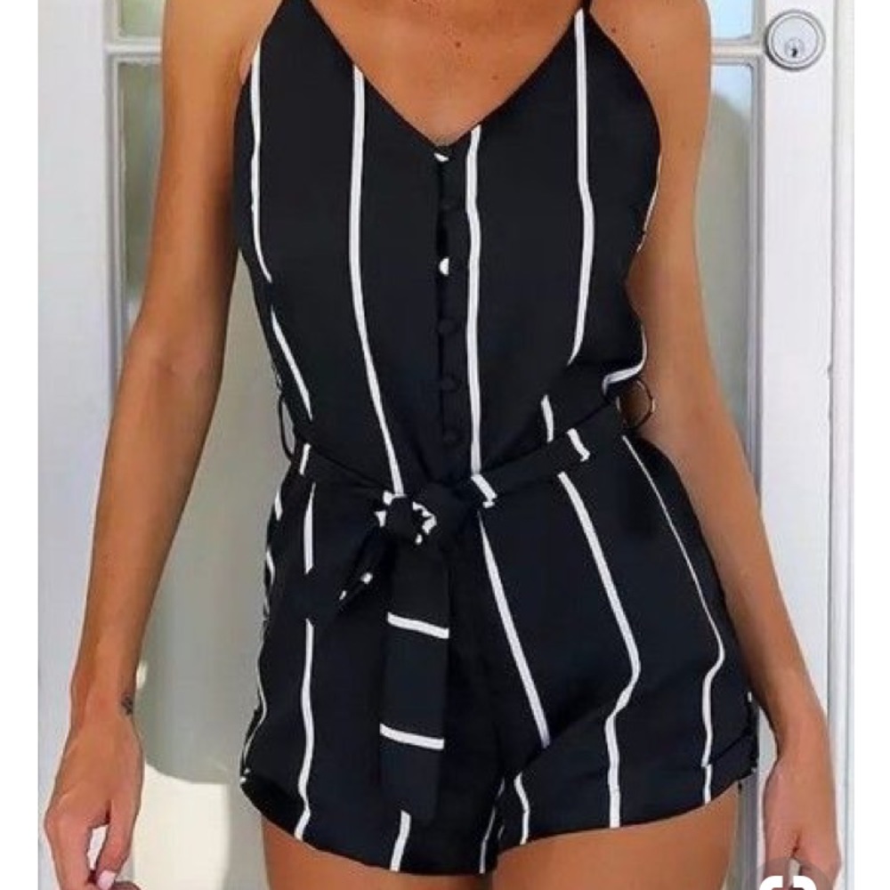 Chiffon black and white striped romper dress - Picture 4 of 4
