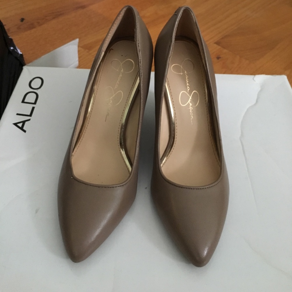 Nude wedged leather heels