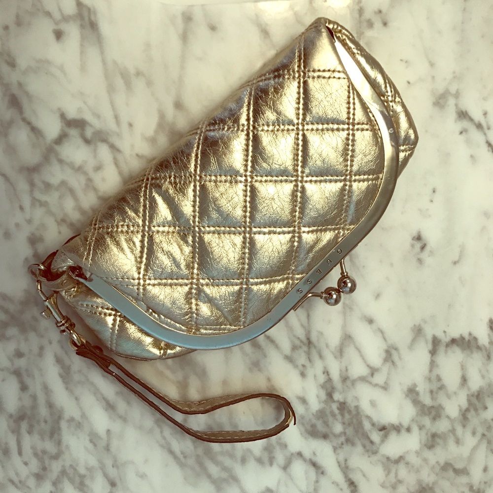 Guess silver gold quilted clutch