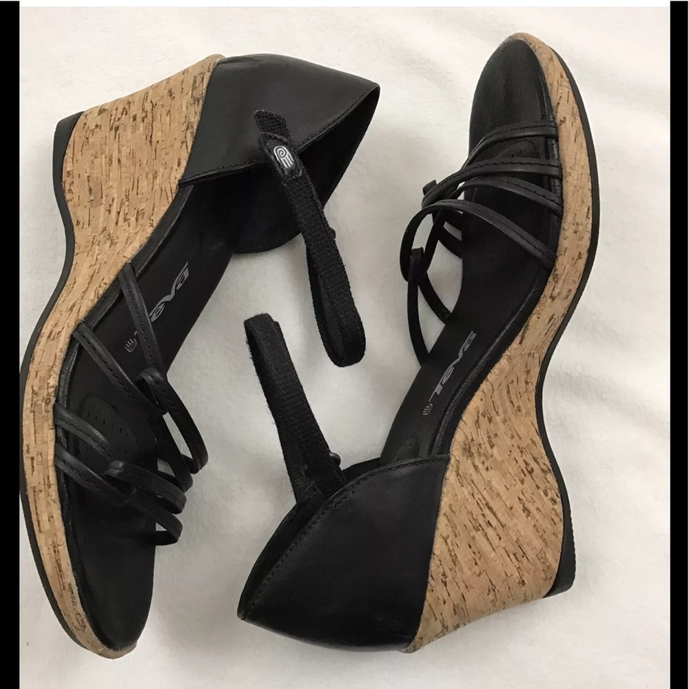 Teva Riviera Strappy Black Wedge Sandal 7.5