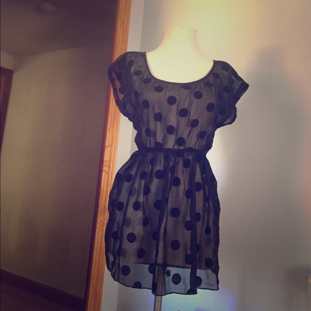 Black Sheer Polka Dot Top.