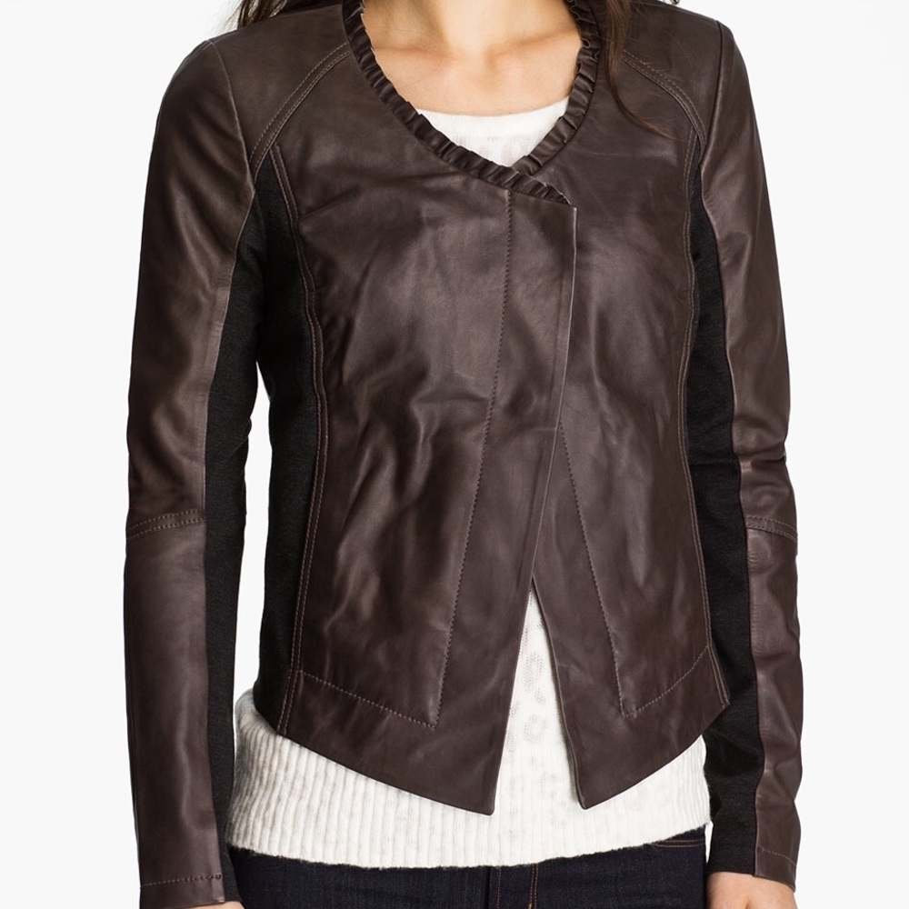 Like New! Hinge- Collarless LEATHER Bomber