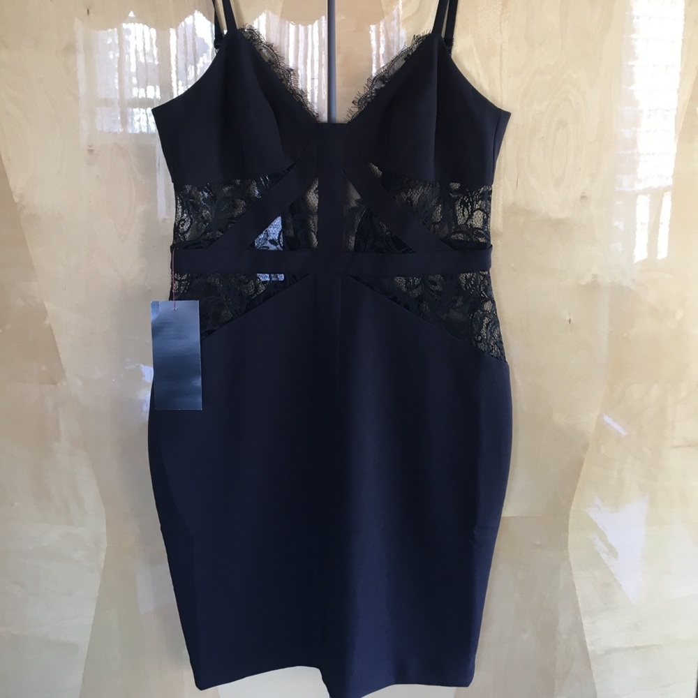 Black Bebe dress, lace waist