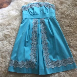 Lilly Pulitzer Blue Strapless Dress w Lace sz 2