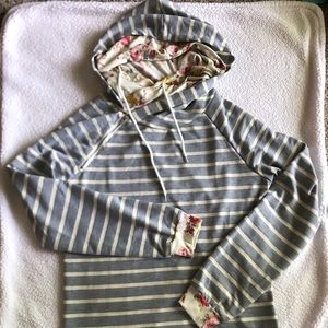 floral/striped double-hooded sweatshirt