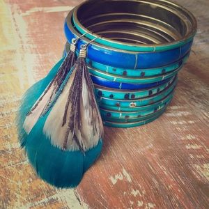 Turquoise Bangles and Feather Earrings