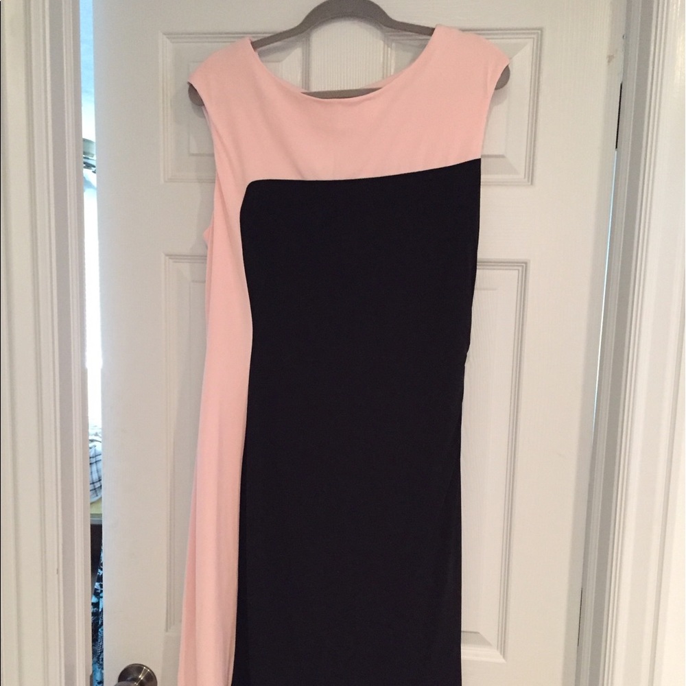 Very flattering pink and black dress. Size 16.