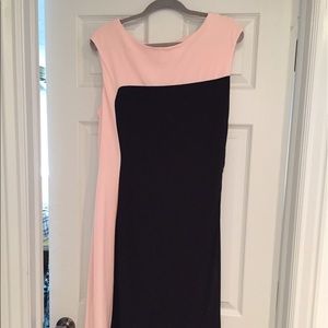 Very flattering pink and black dress. Size 16.