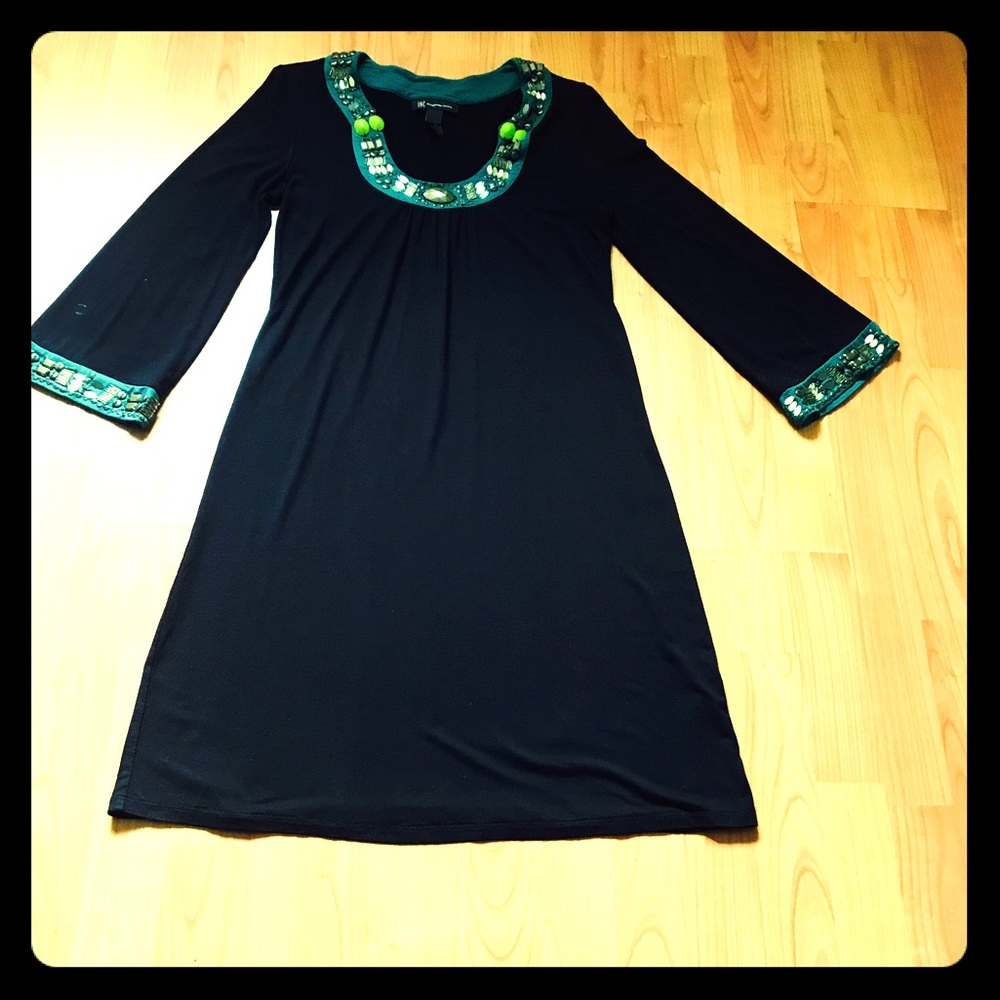 INC, Black and Green Beaded Dress, Size-8
