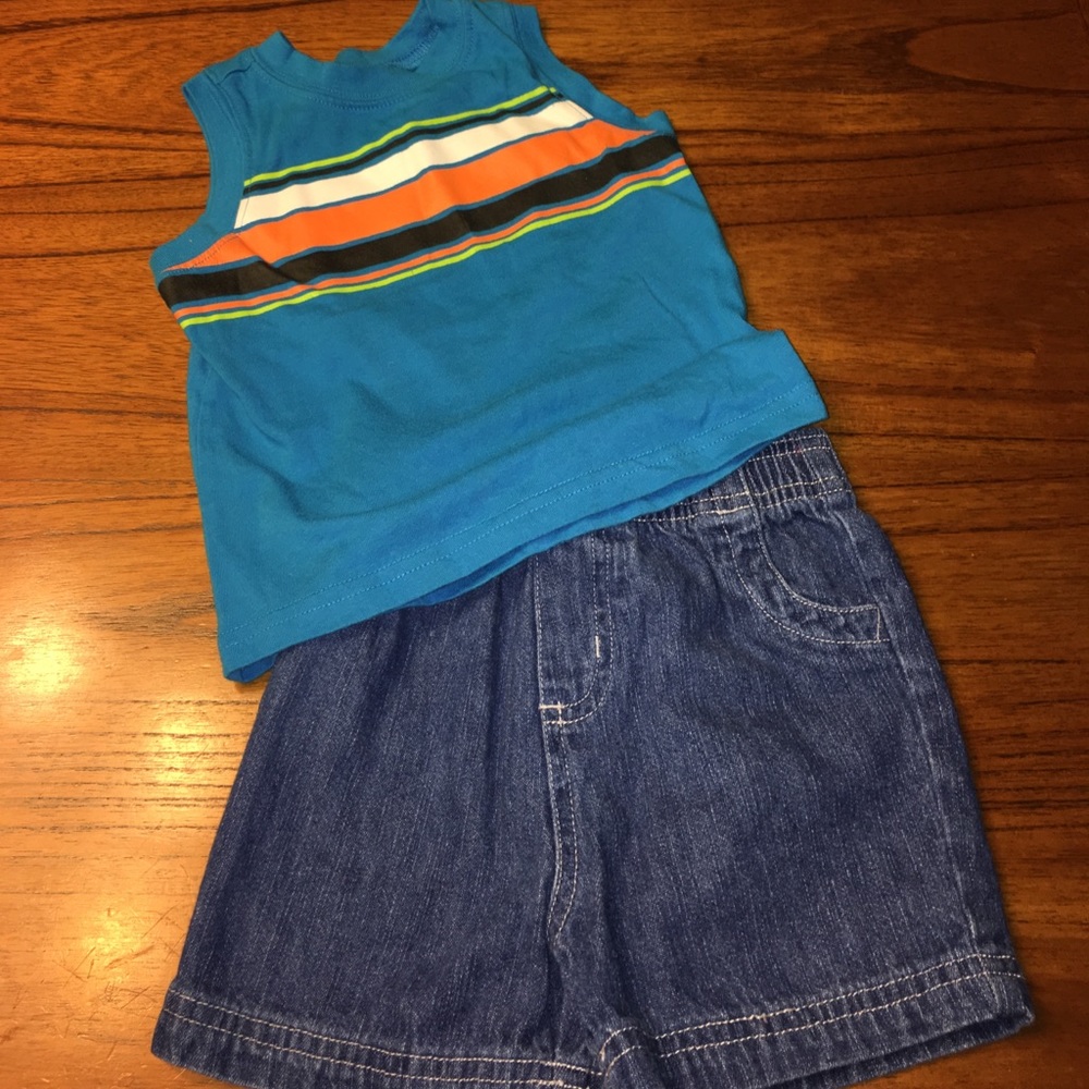 Infant Boy 2 piece set sleeveless and Jean shorts