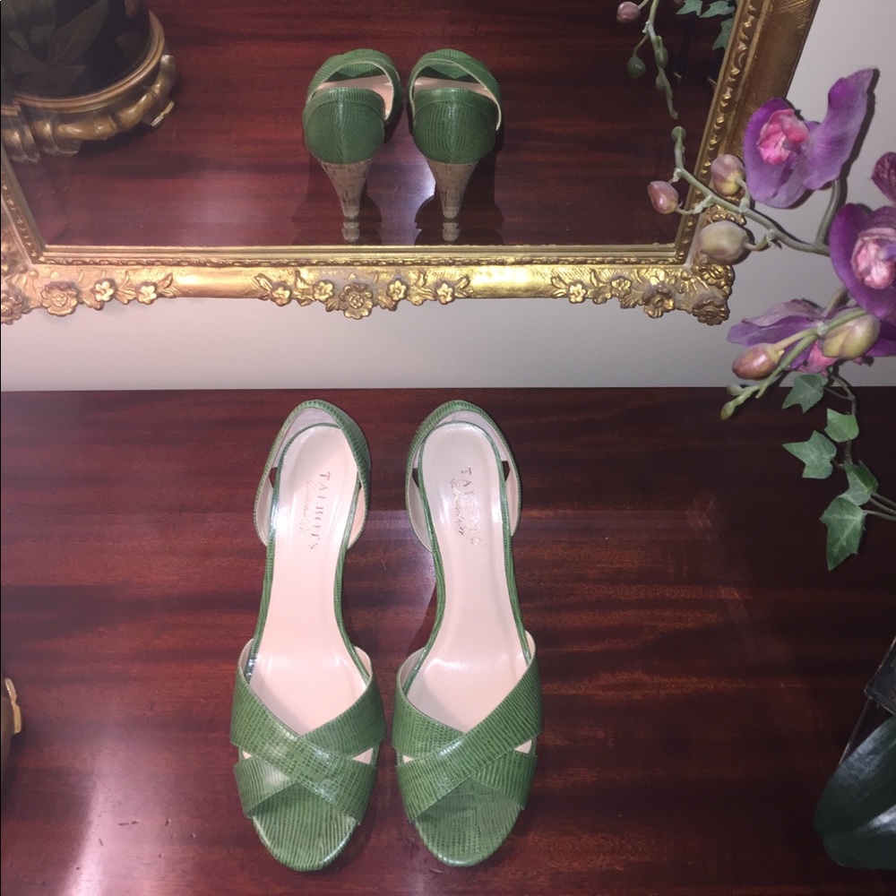 Talbot's brand green open toe wedge sandal.