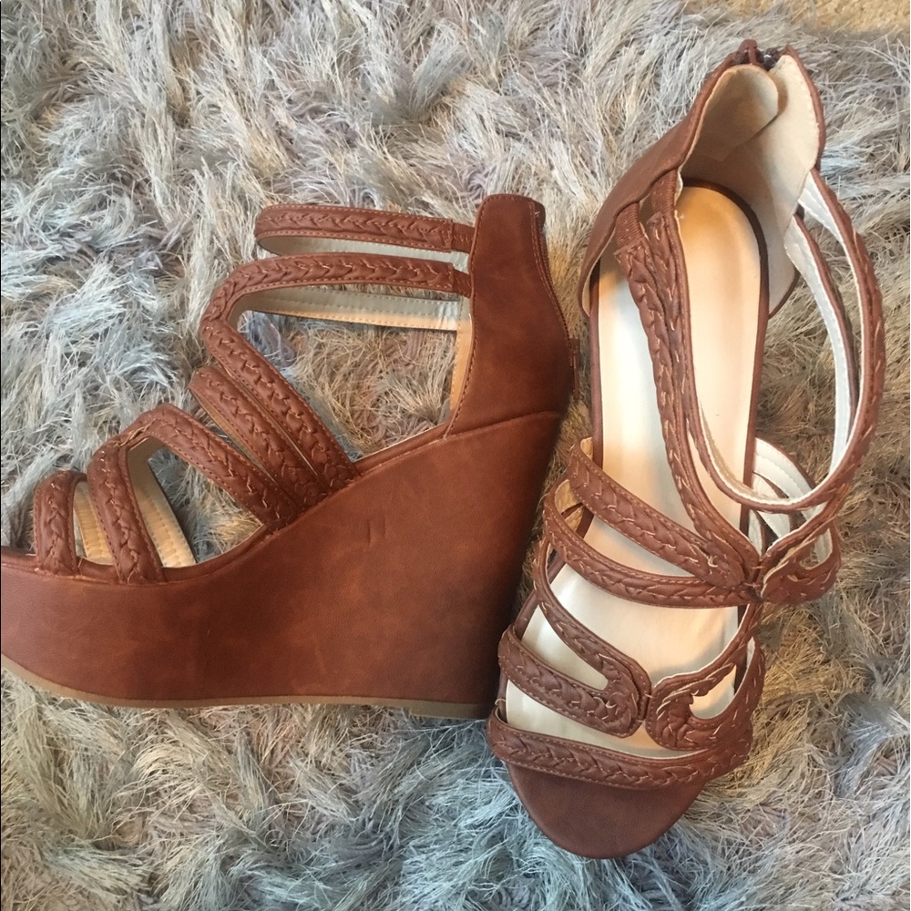 Tan strappy wedges