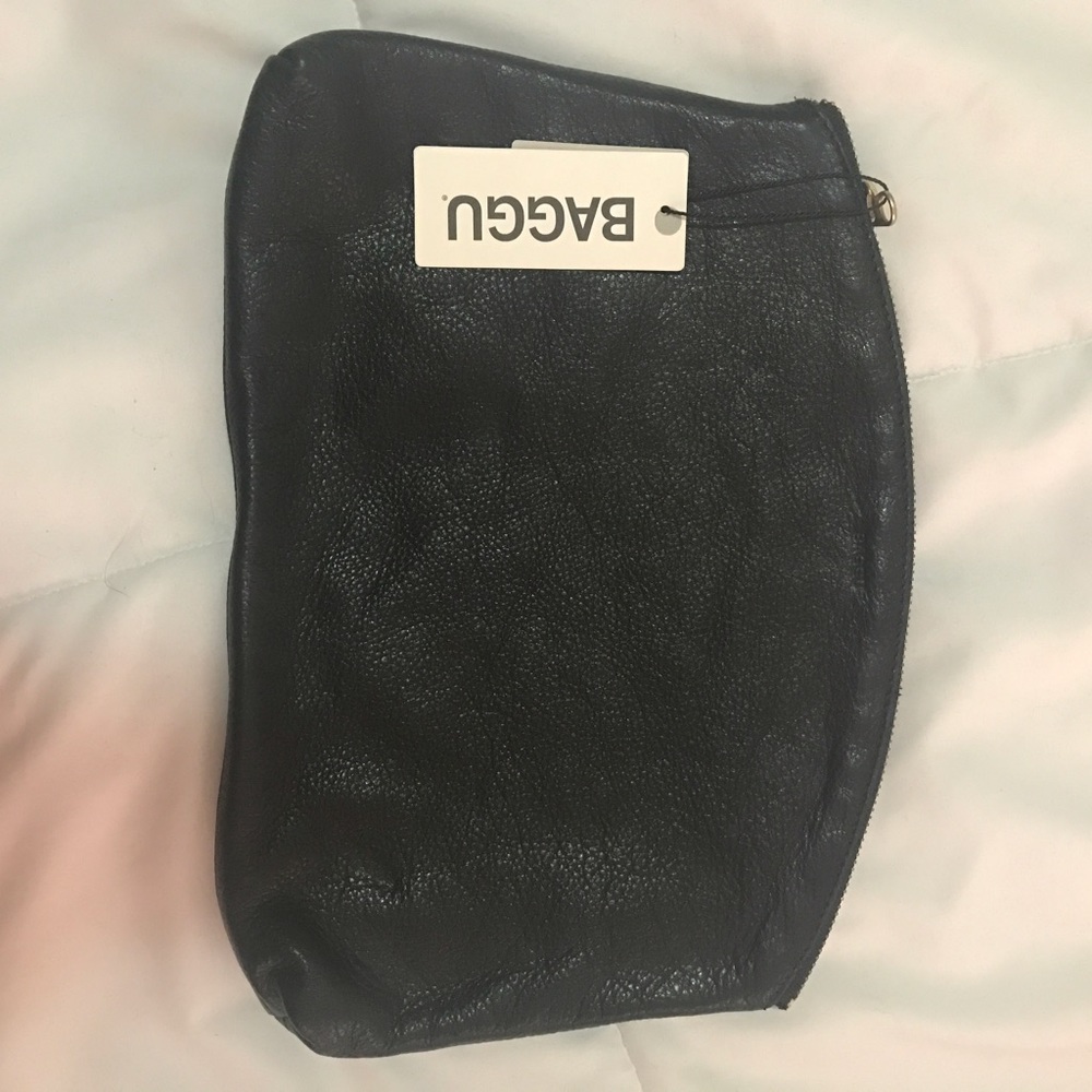 BAGGU Black Leather Clutch