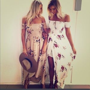 Off the shoulder maxi dress. So cute!