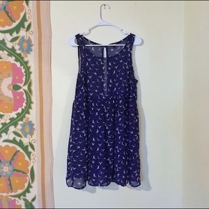 Sheer sleeveless bird patterned shift dress